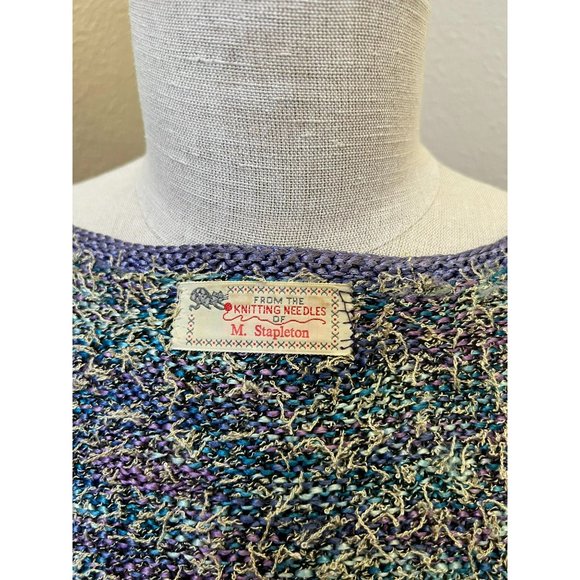 Women's Vintage Handmade M. Stapleton Fuzzy Knitted Cat-Eye Button Sweater S/M - Picture 4 of 4